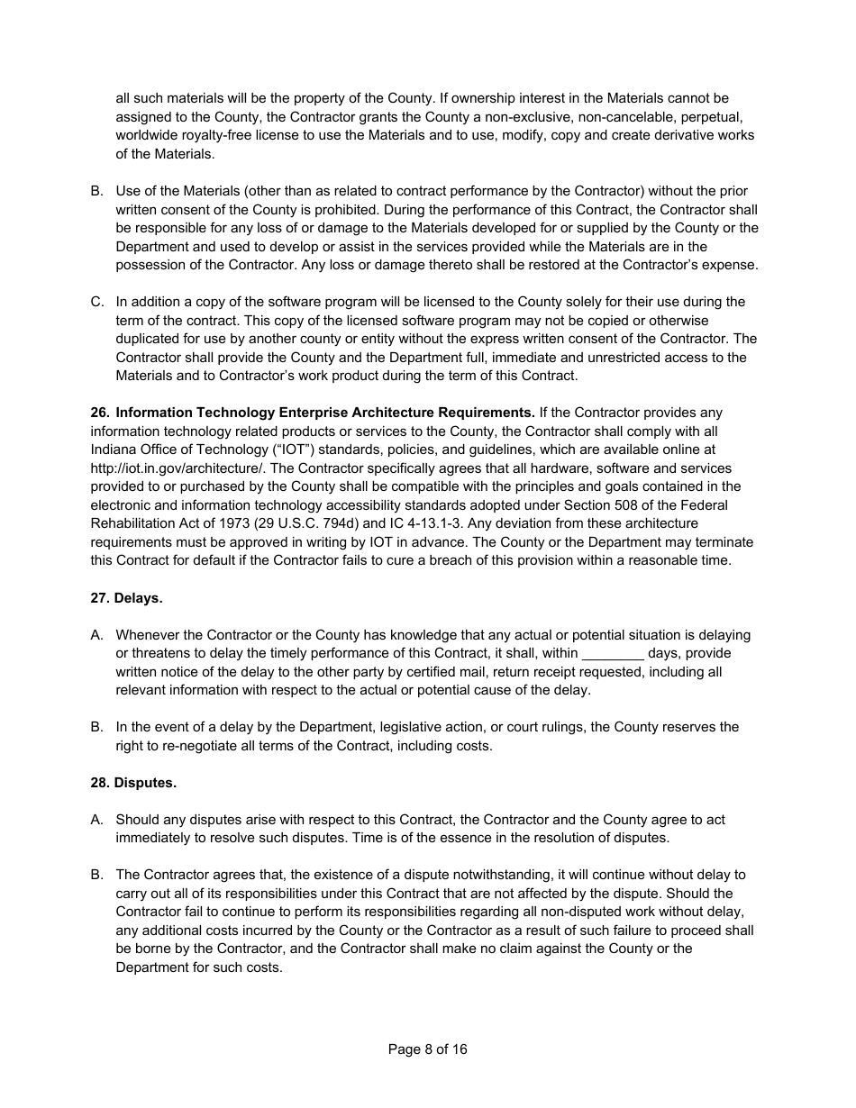 State Form 55931 Prescribed Contract for Computer Software, Services, and Equipment - Indiana, Page 8