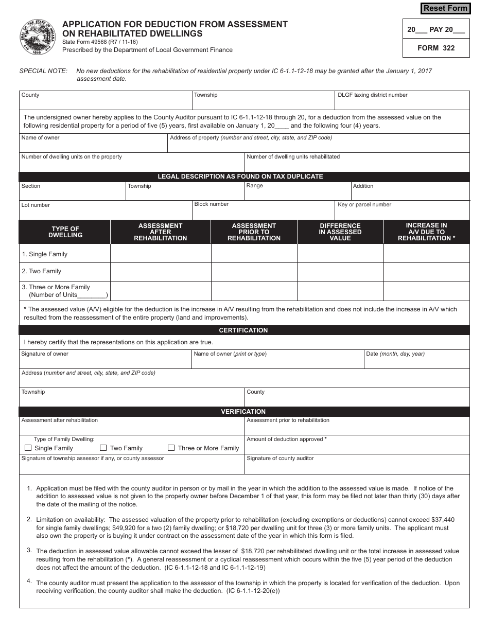 Form 322 (State Form 49568) - Fill Out, Sign Online and Download ...