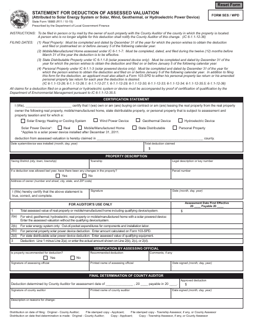 Form SES/WPD (State Form 18865)  Printable Pdf