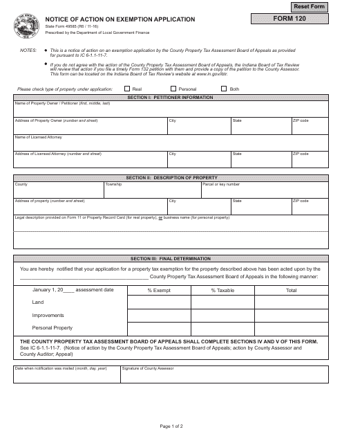 Form 120 (State Form 49585)  Printable Pdf