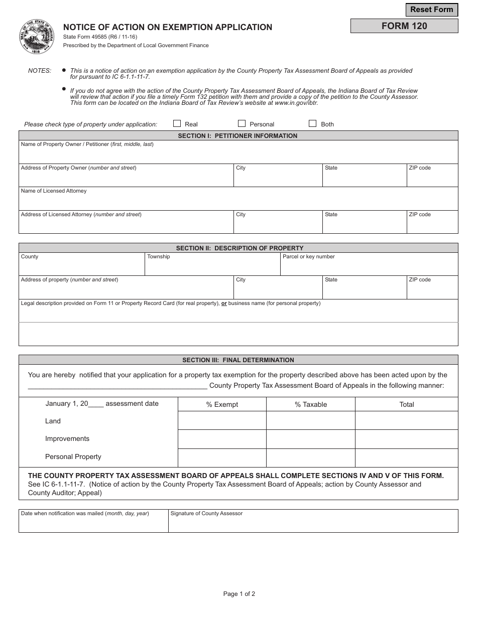 Form 120 (State Form 49585) - Fill Out, Sign Online and Download ...