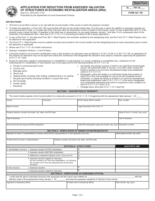Form 322/RE (State Form 18379)  Printable Pdf
