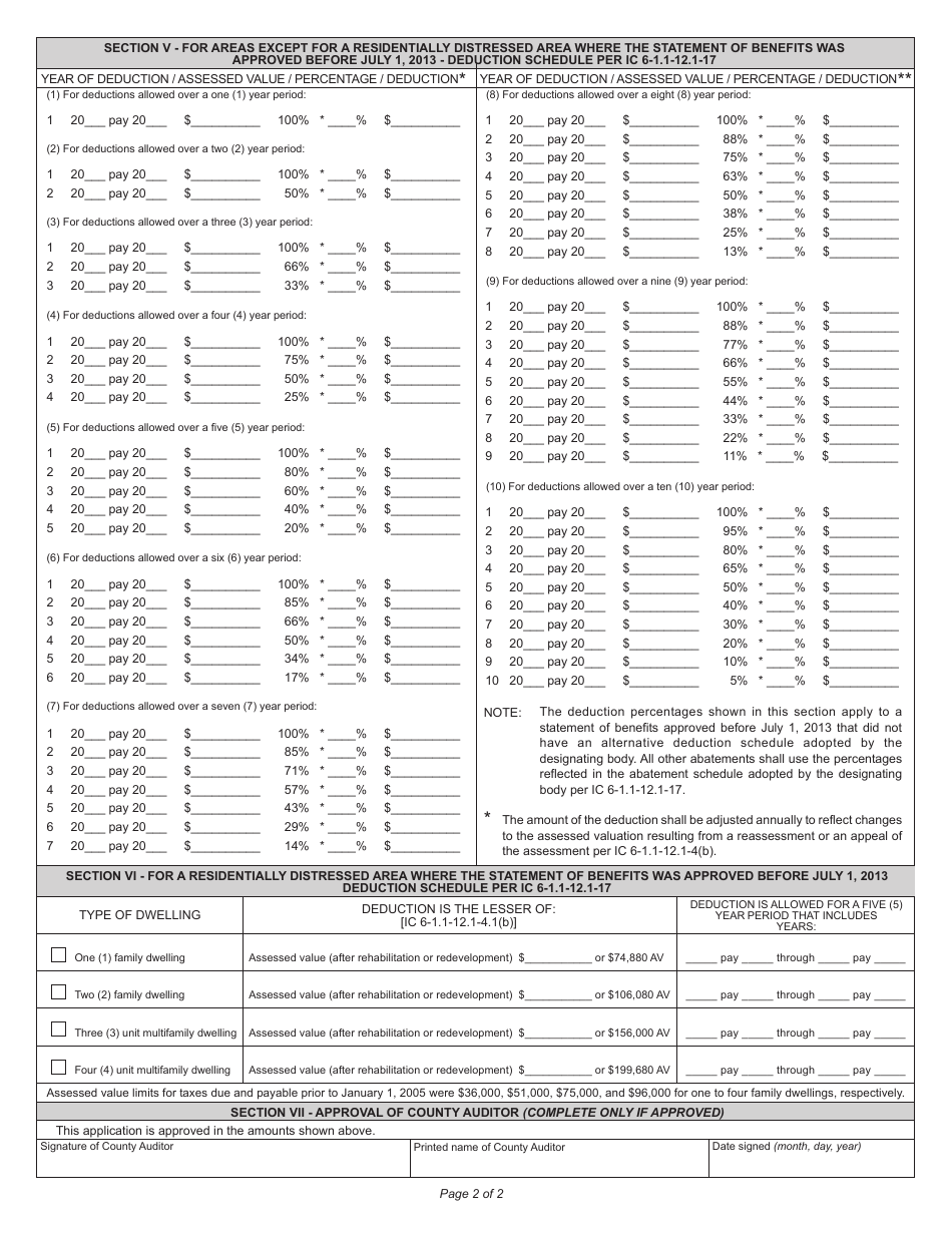 Form 322 / RE (State Form 18379) Application for Deduction From Assessed Valuation of Structures in Economic Revitalization Areas (Era) - Indiana, Page 2
