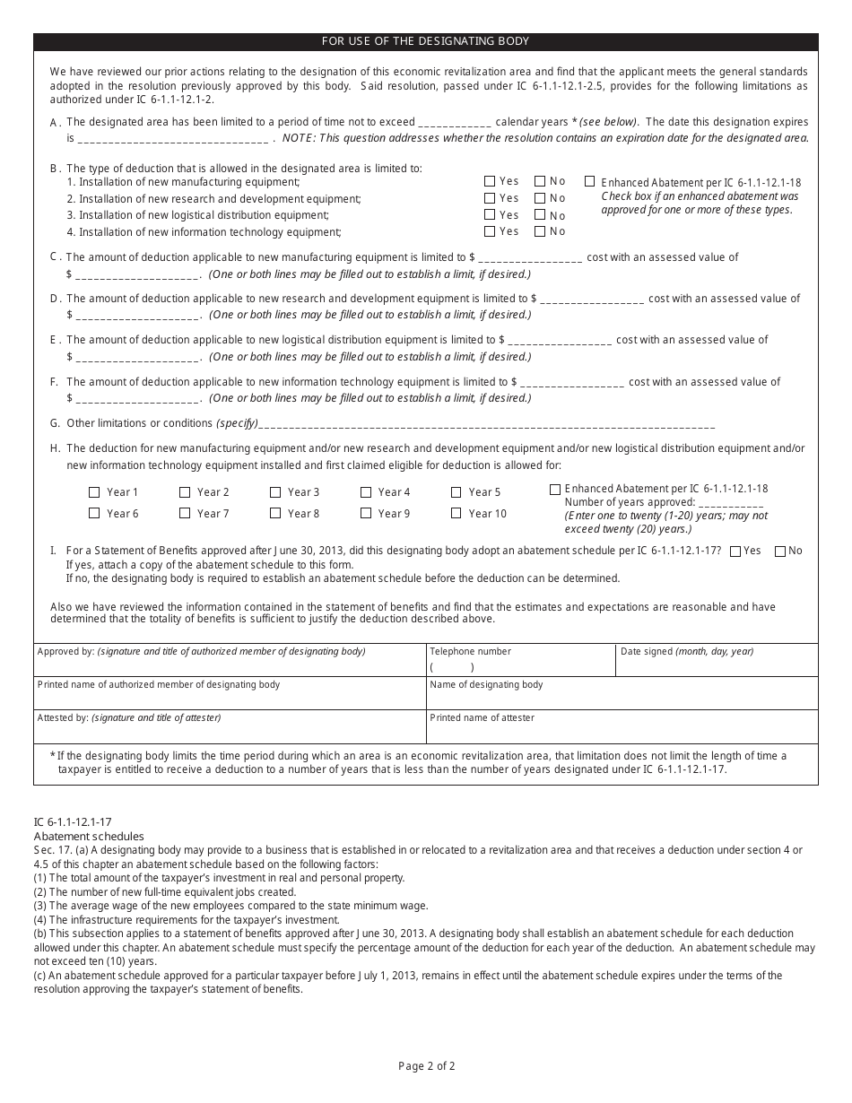 Form SB-1 / UD (State Form 52446) Statement of Benefits - Utility Distributable Property - Indiana, Page 2