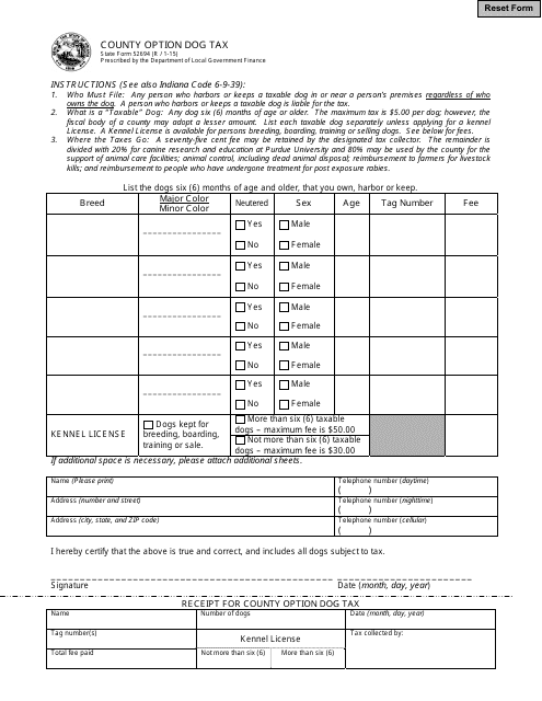 State Form 52694 County Option Dog Tax - Indiana