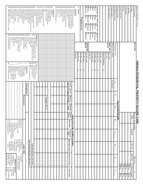 State Form 50055 Indiana Residential Property Record Card - Indiana