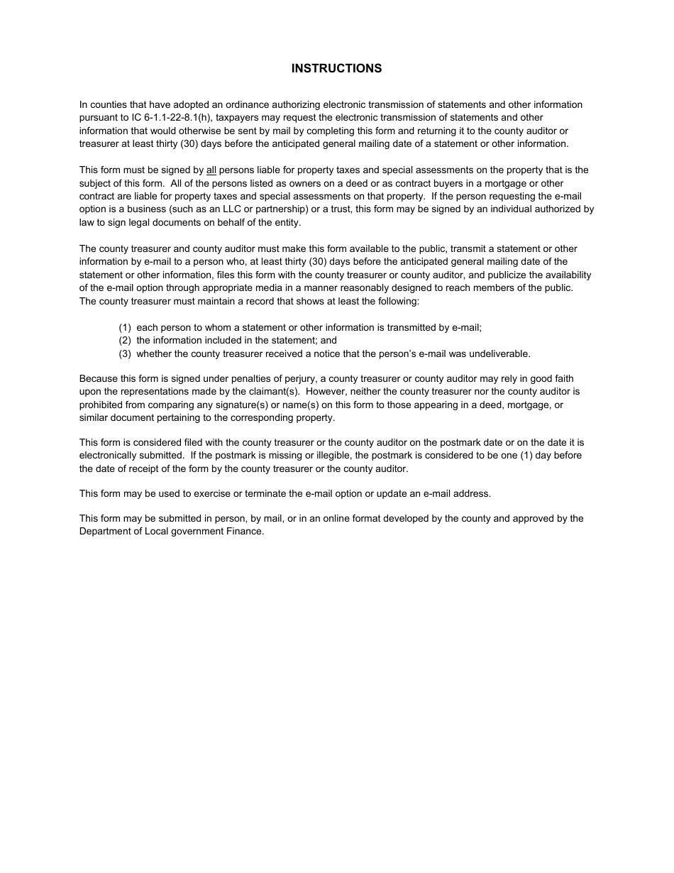 State Form 55042 Request for Electronic Transmission of Statements and Other Information - Indiana, Page 2