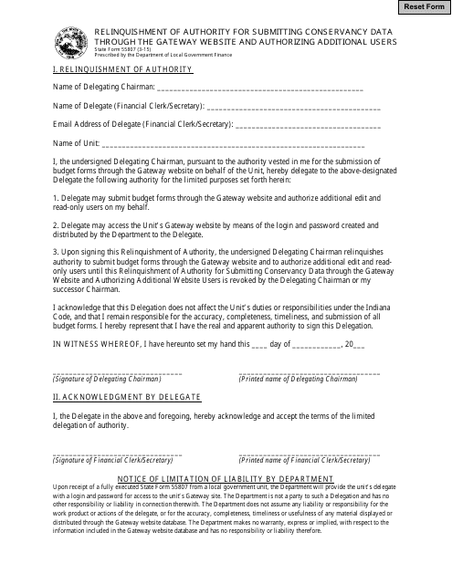 State Form 55807  Printable Pdf
