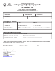 Document preview: Form AE-1 (State Form 46815) Certificate of Exemption From Registration/Excise Tax on Aircraft Owned by an Indiana Resident and Based out of State - Indiana