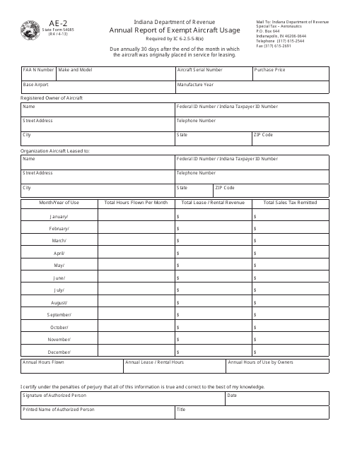 Form AE-2 (State Form 54085)  Printable Pdf
