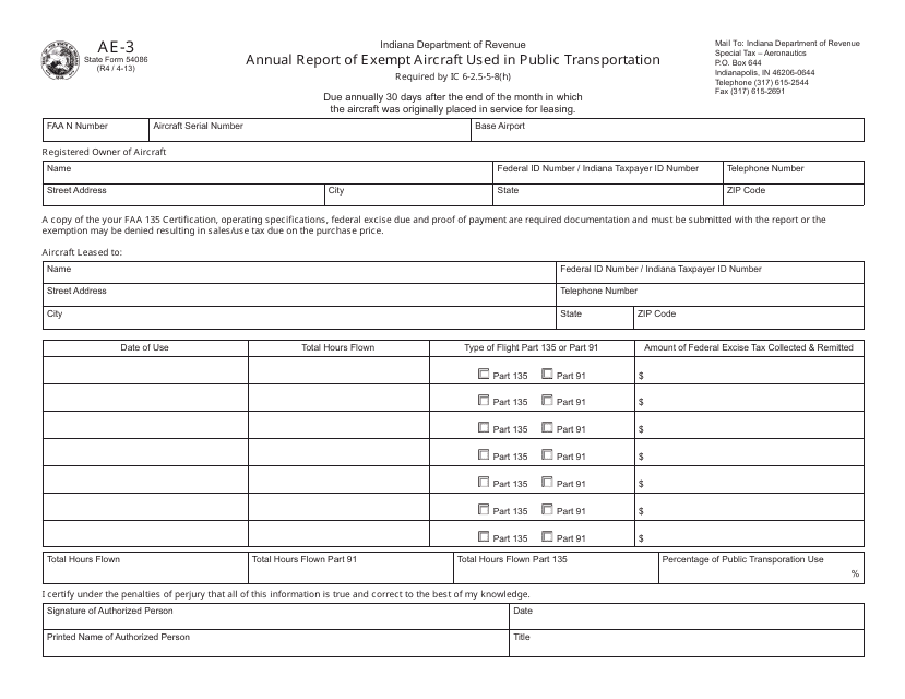 Form AE-3 (State Form 54086)  Printable Pdf