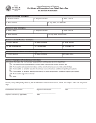 Document preview: Form ST-108AIR (State Form 56098) Certificate of Exemption From Retail Sales Tax on Aircraft Purchases - Indiana