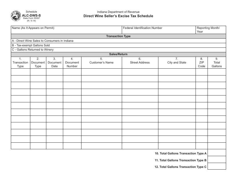 State Form 55557 Schedule ALC-DWS-S  Printable Pdf