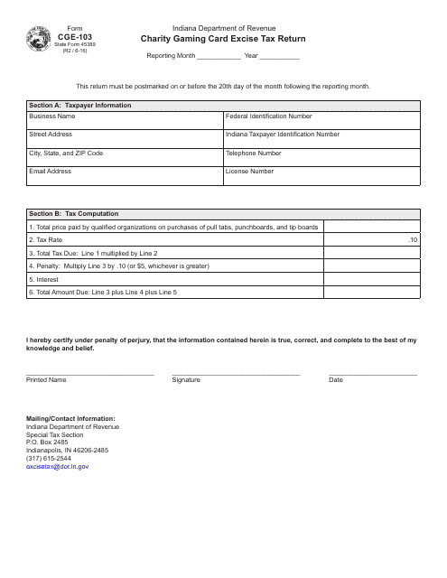 Form CGE-103 (State Form 45389)  Printable Pdf