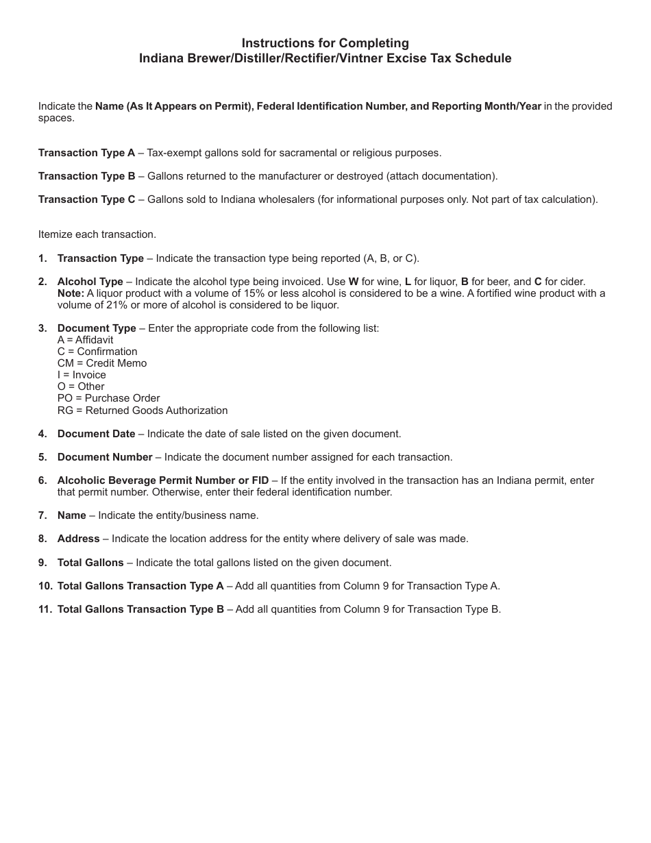Form ALC-M (State Form 55551) Schedule ALC-M-S Indiana Brewer / Distiller / Rectifier / Vintner Excise Tax Schedule - Indiana, Page 2