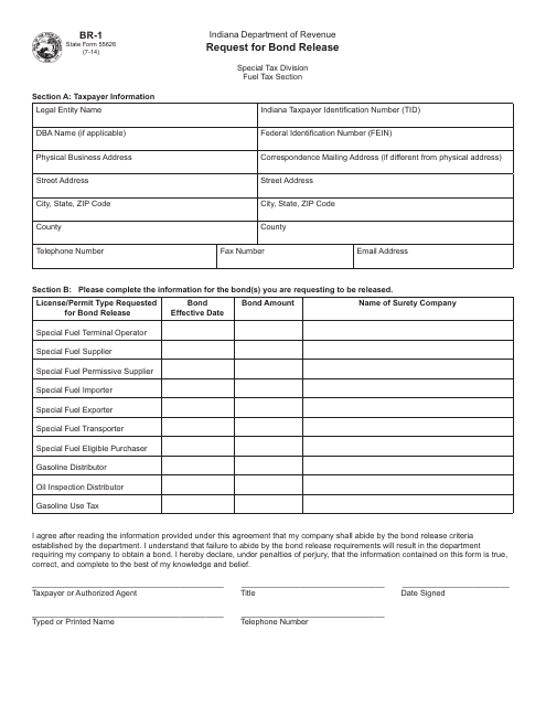 Form BR-1 (State Form 55626)  Printable Pdf