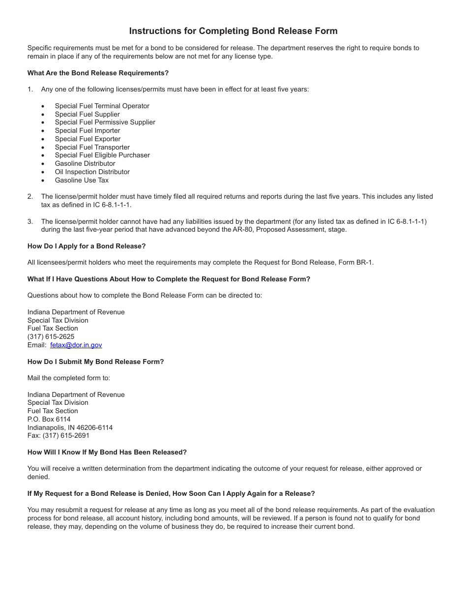 Form BR-1 (State Form 55626) Request for Bond Release - Indiana, Page 2