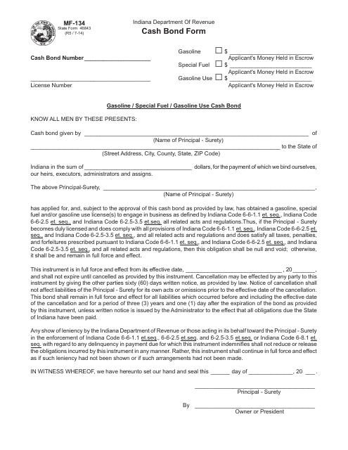 Form MF-134 (State Form 46843)  Printable Pdf