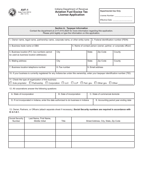 Form AVF-1 (State Form 55312)  Printable Pdf
