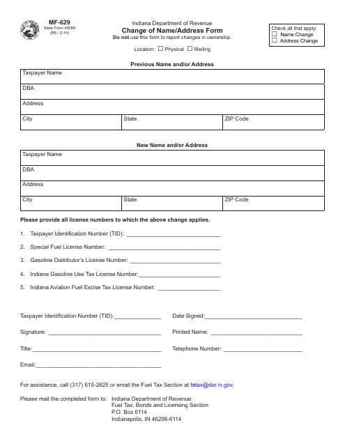 Form MF-629 (State Form 49089)  Printable Pdf