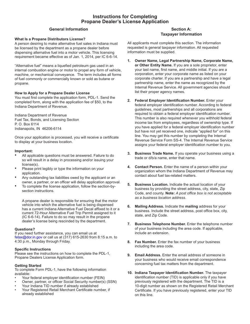 Form PDL-1 (State Form 55549) Propane Dealers License Application - Indiana, Page 2