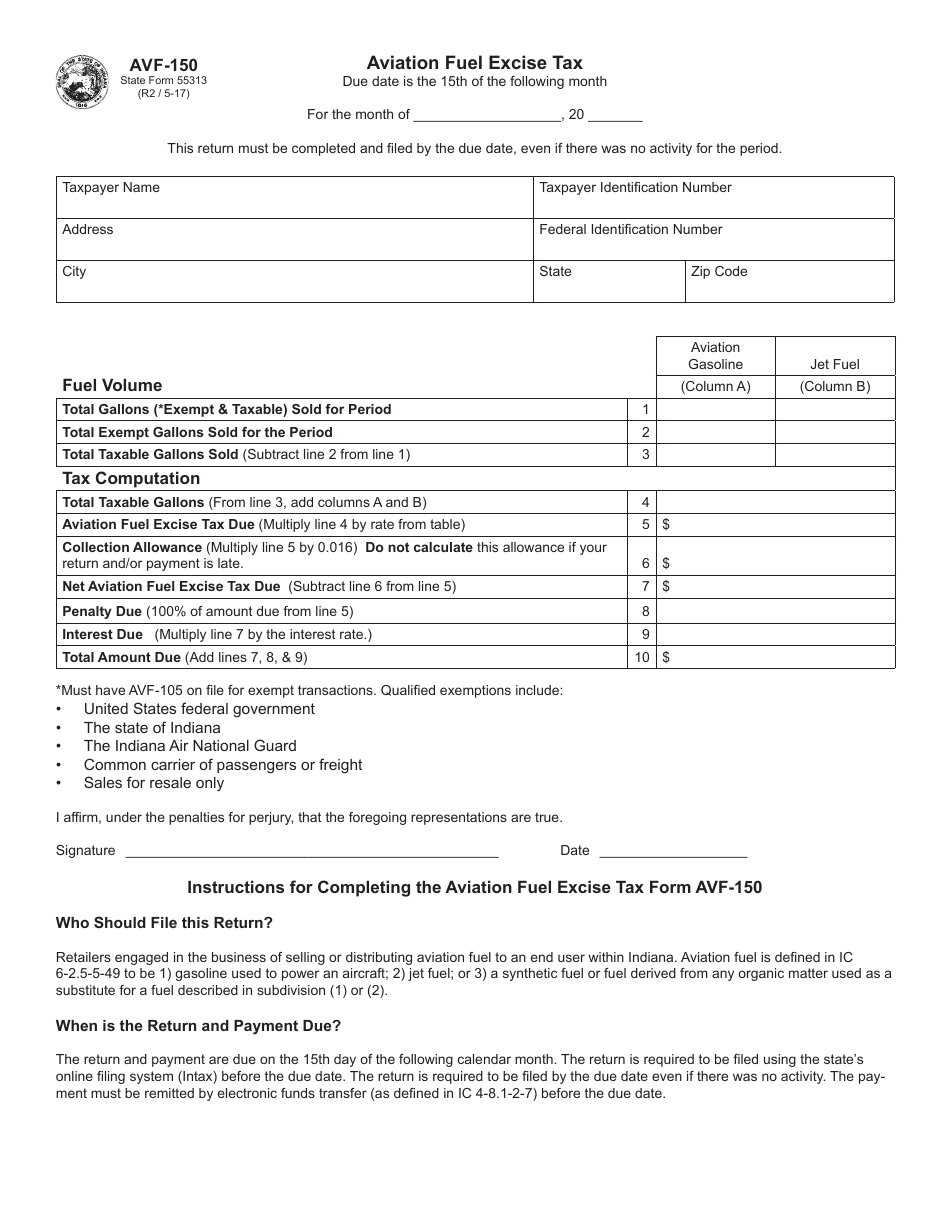 Form AVF 150 State Form 55313 Download Fillable PDF Or Fill Online 