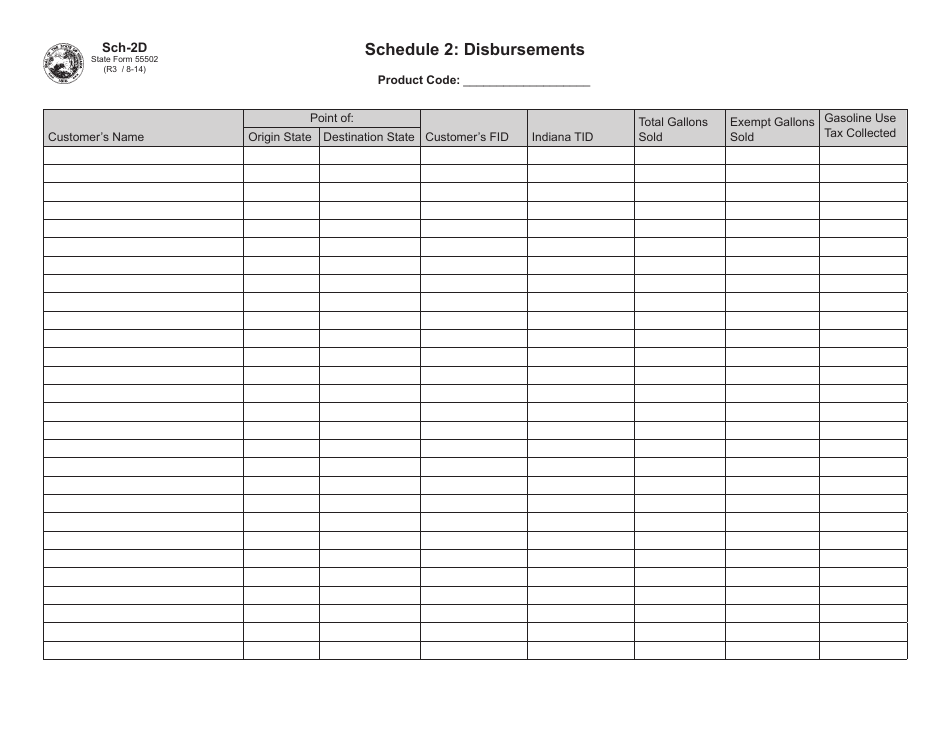 State Form 55502 Schedule 2D Schedule of Disbursements - Indiana, Page 1