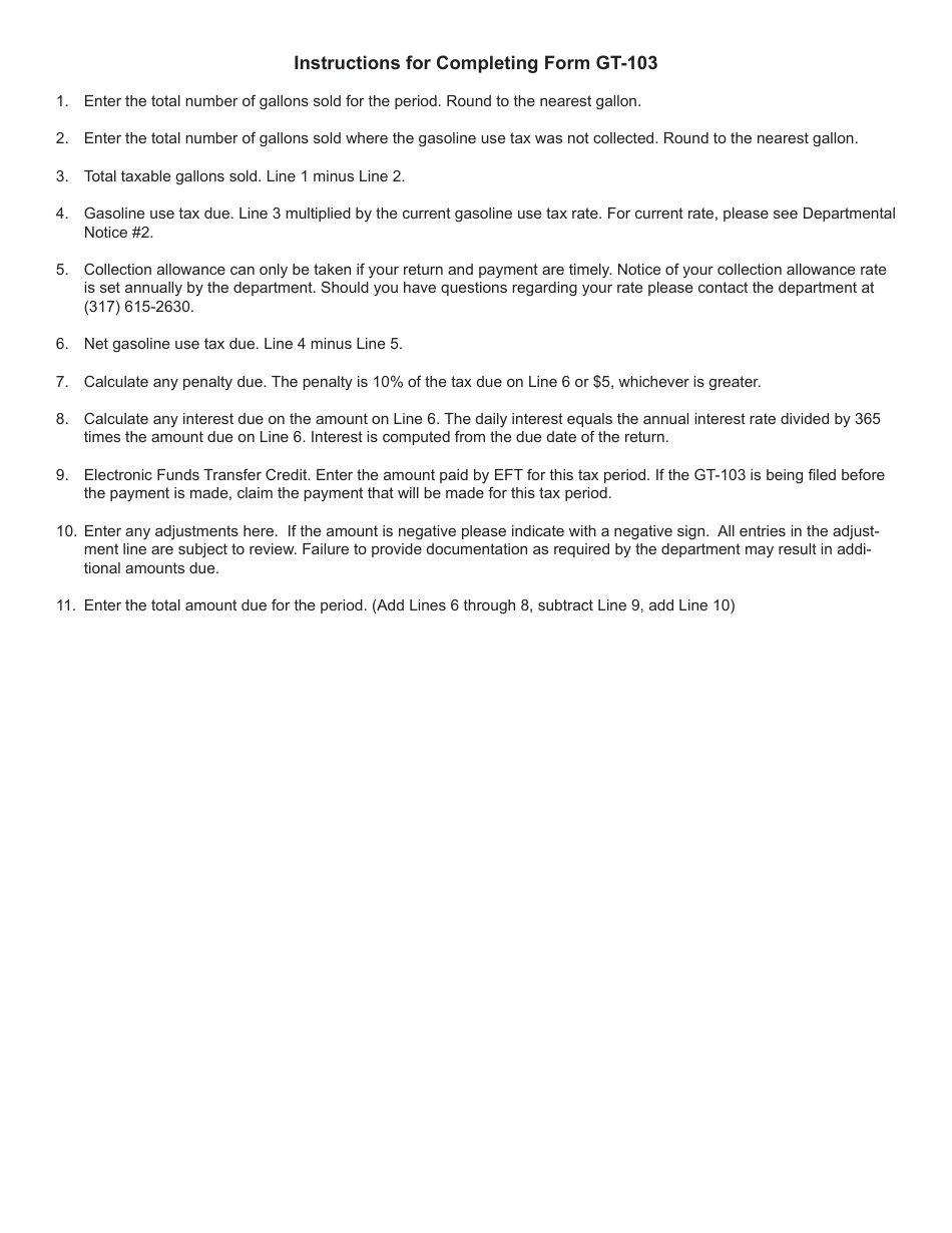 Form GT-103 (State Form 55531) Gasoline Use Tax - Indiana, Page 2
