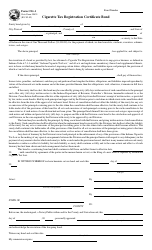 Form CIG-1 (State Form 50835) Cigarette Tax Registration Certificate Bond - Indiana
