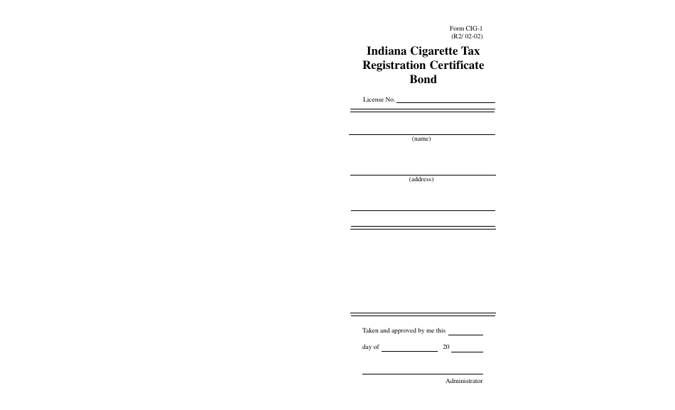 Form CIG-1 (State Form 50835) Cigarette Tax Registration Certificate Bond - Indiana, Page 2