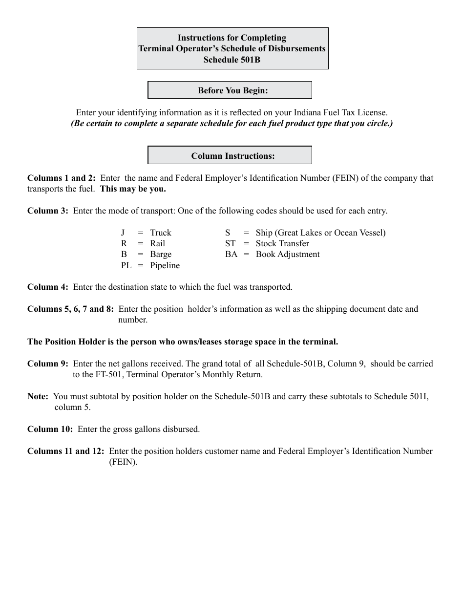 State Form 49091 Schedule 501B Terminal Operators Schedule of Disbursements - Indiana, Page 2