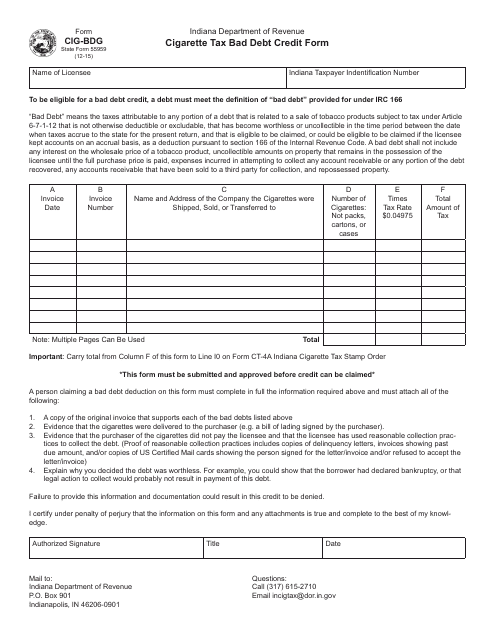 Form CIG-BDG (State Form 55959)  Printable Pdf