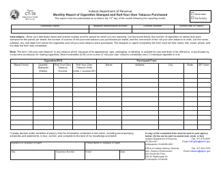 Document preview: Form CT-19 (State Form 51482) Monthly Report of Cigarettes Stamped and Roll-Your-Own Tobacco Purchased - Indiana