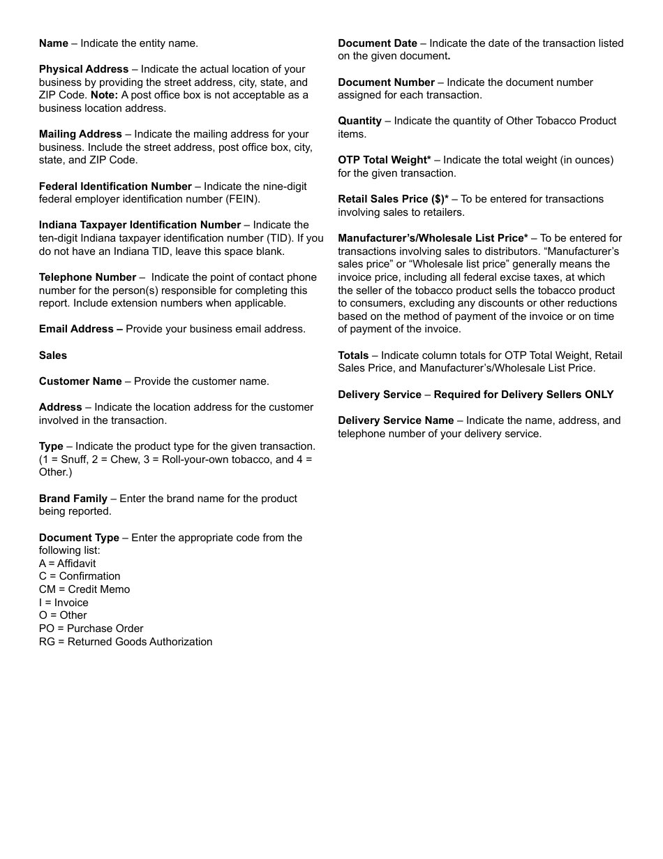 State Form 55568 Schedule OTP-PACT Other Tobacco Products Pact Act Report - Indiana, Page 3