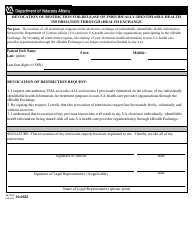 Document preview: VA Form 10-0525 Revocation of Restriction for Release of Individually-Identifiable Health Information Through Ehealth Exchange