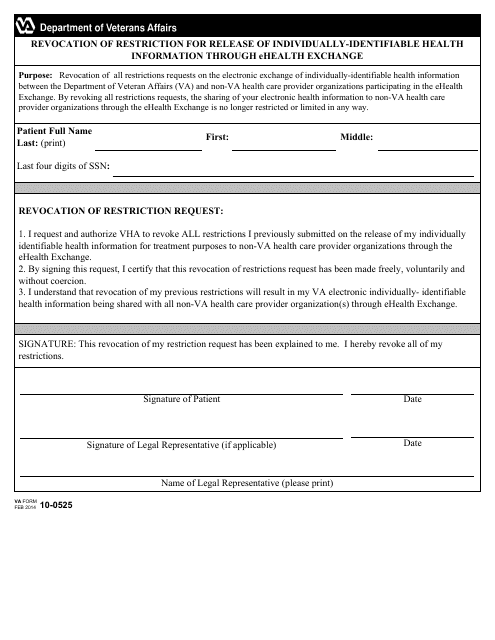 VA Form 10-0525  Printable Pdf