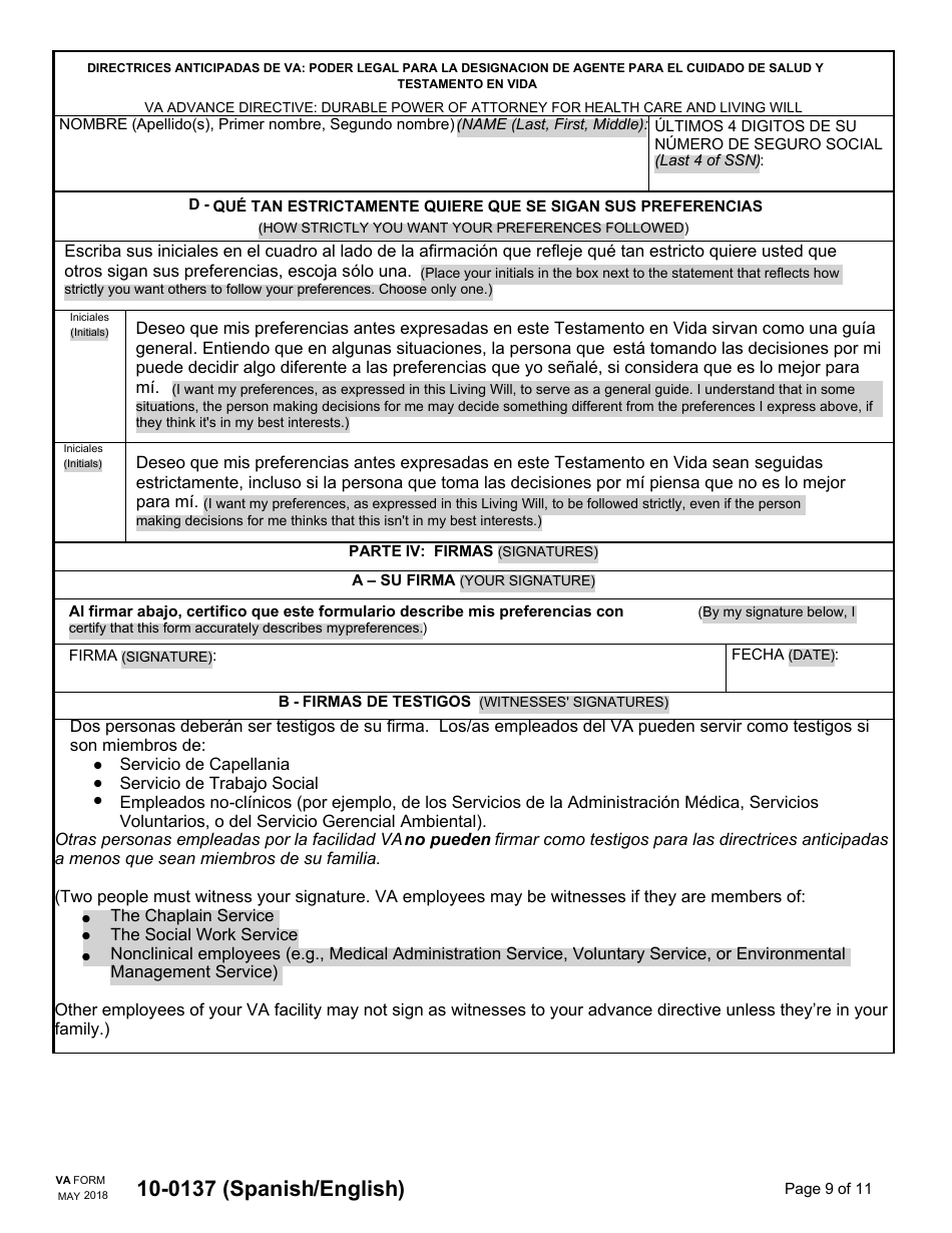 Va Form 10 0137 Fill Out Sign Online And Download Fillable Pdf Englishspanish Templateroller 6502