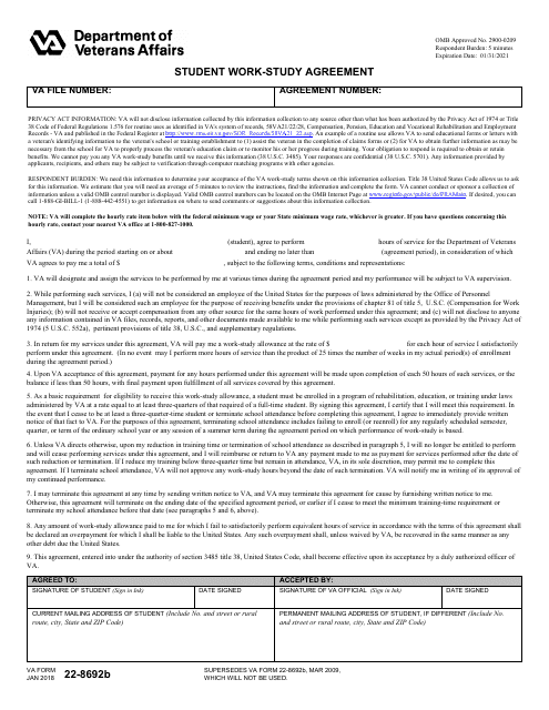 VA Form 22-8692B Student Work-Study Agreement
