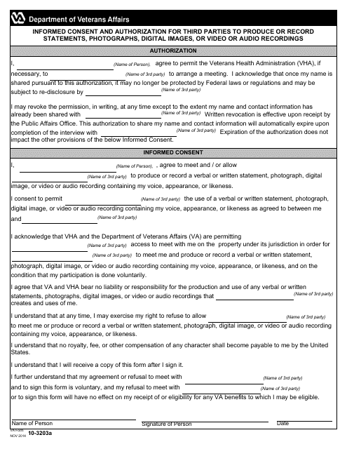 VA Form 10-3203A  Printable Pdf