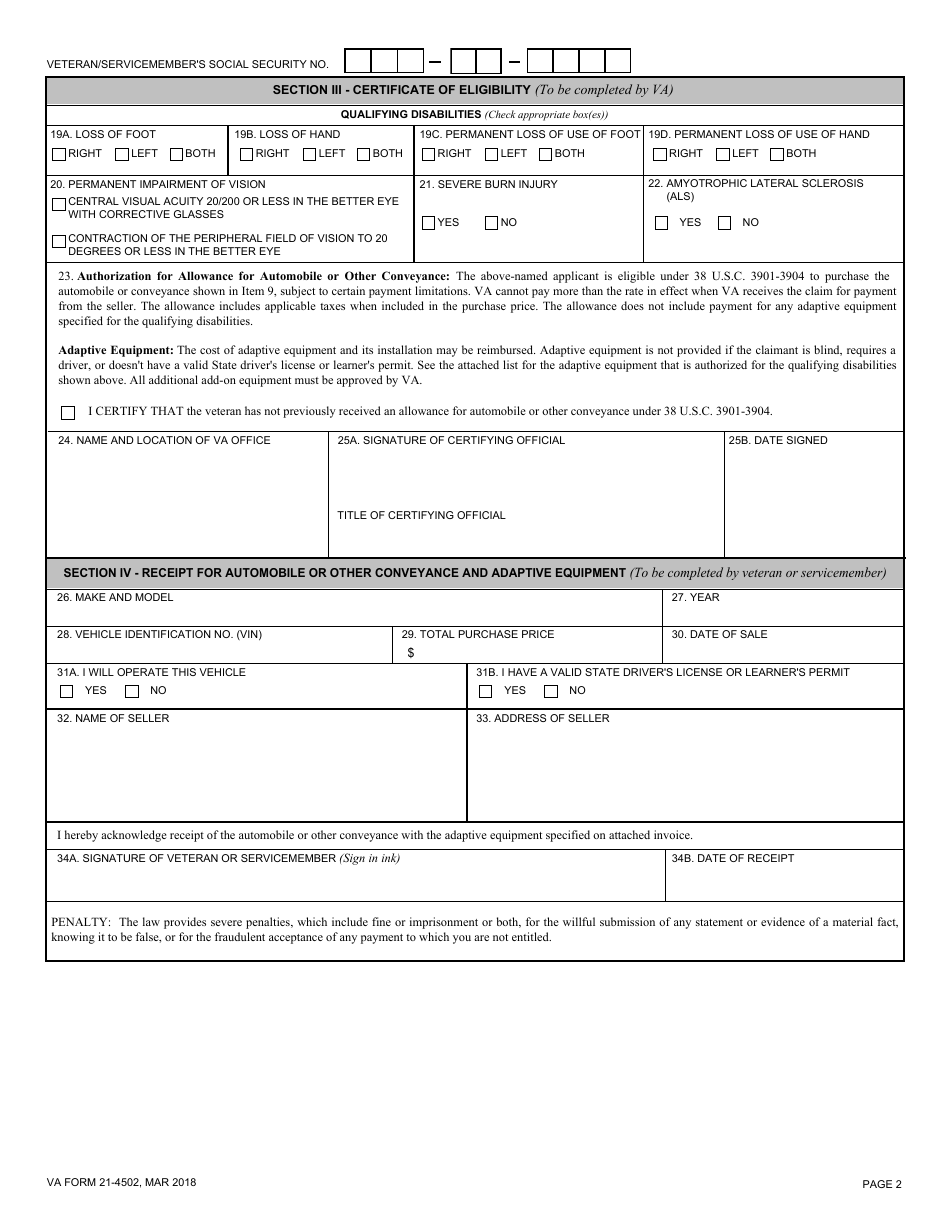 Va Form 21-4502 Download Fillable Pdf Or Fill Online Application For 