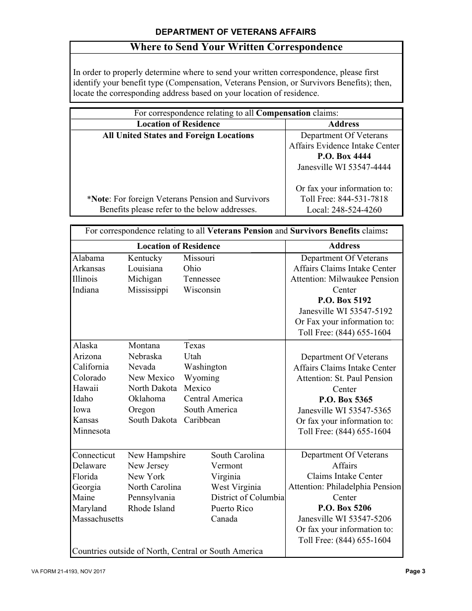 VA Form 21-4193 Notice to Department of Veterans Affairs of Veteran or Beneficiary Incarcerated in Penal Institution, Page 3