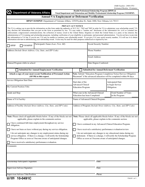 VA Form 10-0491C  Printable Pdf