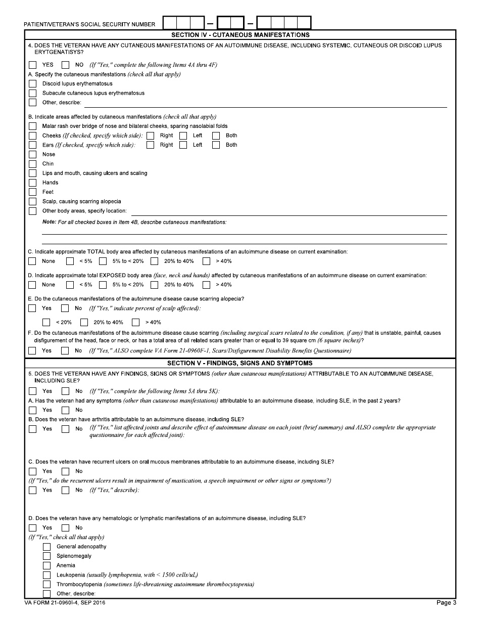 VA Form 21-0960I-4 Systemic Lupus Erythematosus (Sle) and Other Autoimmune Diseases Disability Benefits Questionnaire, Page 3