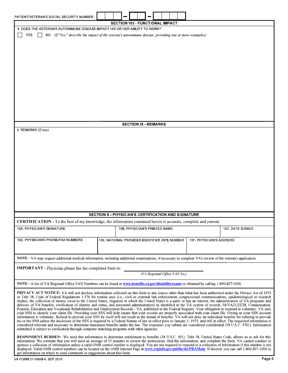 VA Form 21-0960I-4 Systemic Lupus Erythematosus (Sle) and Other Autoimmune Diseases Disability Benefits Questionnaire, Page 6