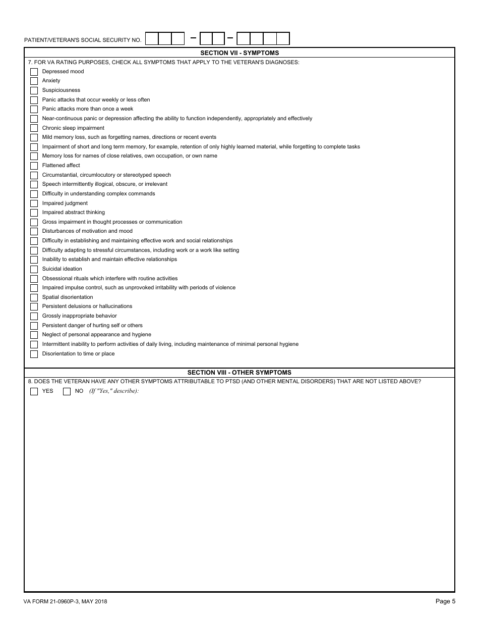 VA Form 21-0960P-3 Review Post Traumatic Stress Disorder (PTSD) Disability Benefits Questionnaire, Page 5