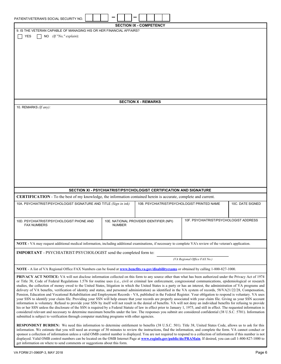 VA Form 21-0960P-3 Review Post Traumatic Stress Disorder (PTSD) Disability Benefits Questionnaire, Page 6