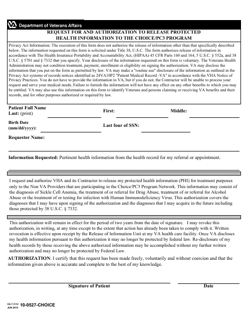 VA Form 10-0527-CHOICE  Printable Pdf
