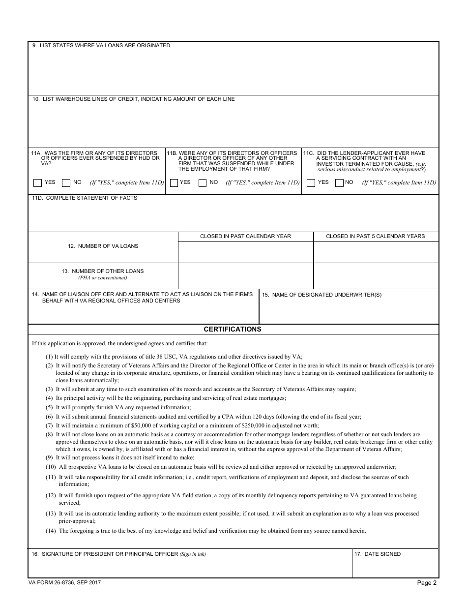 VA Form 26-8736 Application for Authority to Close Loans on an Automatic Basis - Non Supervised Lenders, Page 3