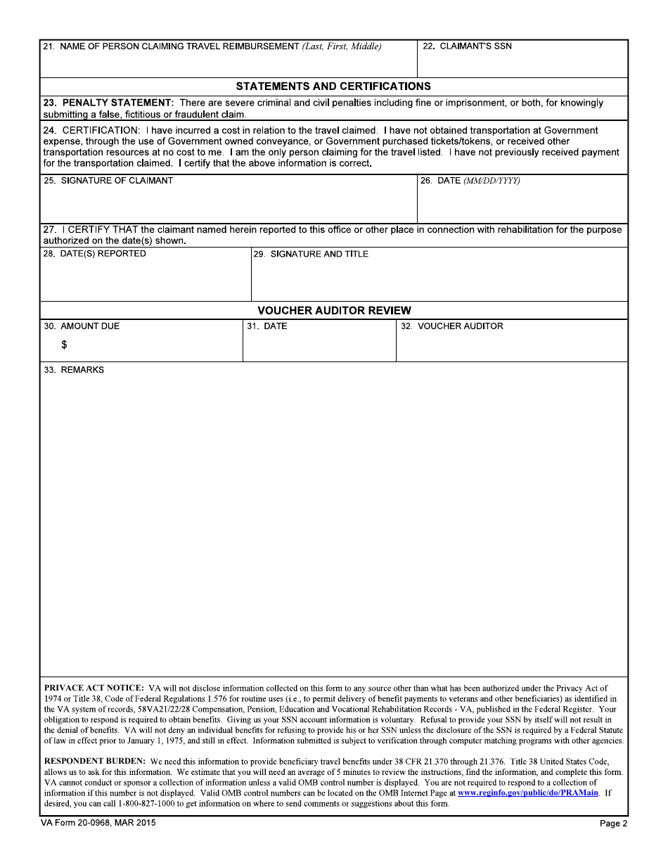 VA Form 20-0968 - Fill Out, Sign Online and Download Fillable PDF ...