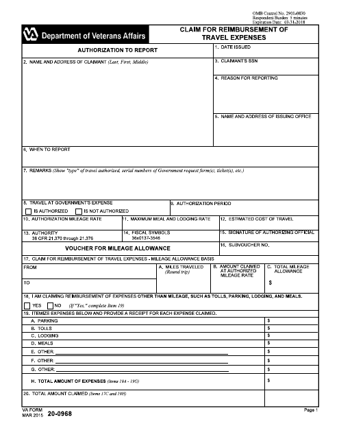 VA Form 20-0968  Printable Pdf